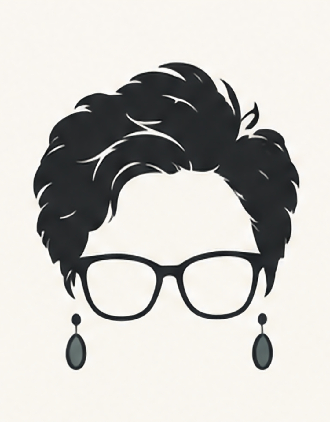 Ms. Lisch’s illustrated pixie haircut, glasses, and earrings